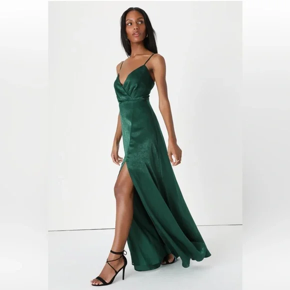 Lulus Constantine Emerald Green Satin Maxi Dress